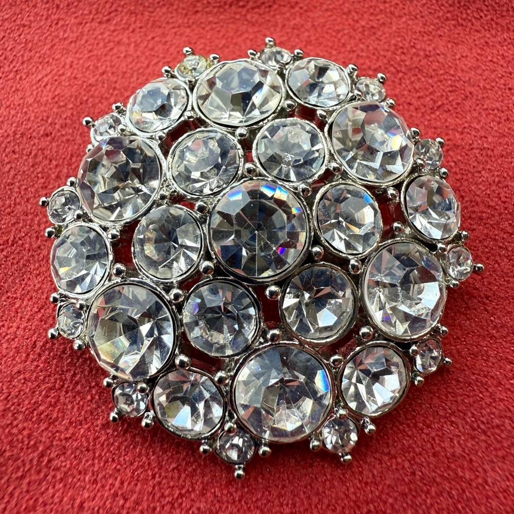 VINTAGE Signed MONET Massive Clear Rhinestone Cluster Brooch Glamour Statement